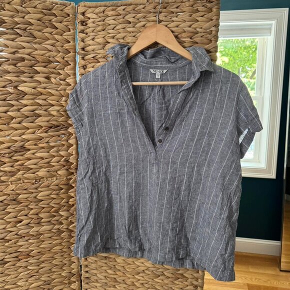 Nic+Zoe Linen Matching Set Top & Pants Grey/Blue Striped - Picture 4 of 5